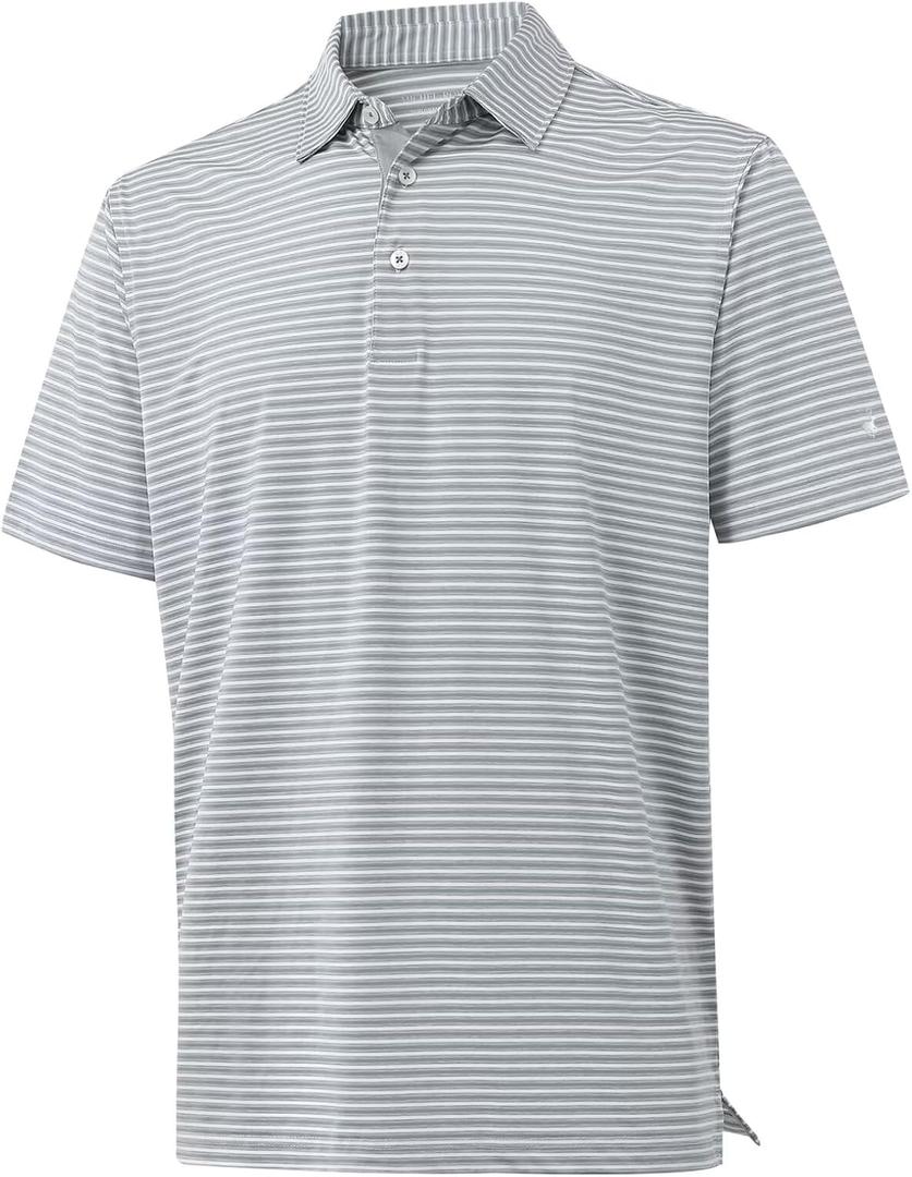Rouen Golf Shirts for Men Moisture Wicking Lightweight Dry fit Performance Sports Stripe Collared Golf Polo Shirts for Men (Gray, XXL)
