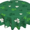 St Patricks Day Tablecloth 60 Inch Round Green White Shamrocks Holiday Table Cloth Water-Resistant Spill-Proof Washable Fabric Table Cover for Kitchen Dining Party Picnic Indoor Outdoor