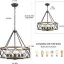 20'' Rustic Chandeliers for Dining Room, 5-Light Metal Wood Grain Drum Chandelier Foyer Lighting Fixtures, Farmhouse Chandelier Hanging Light Fixture for Entryway Bedroom Living Room