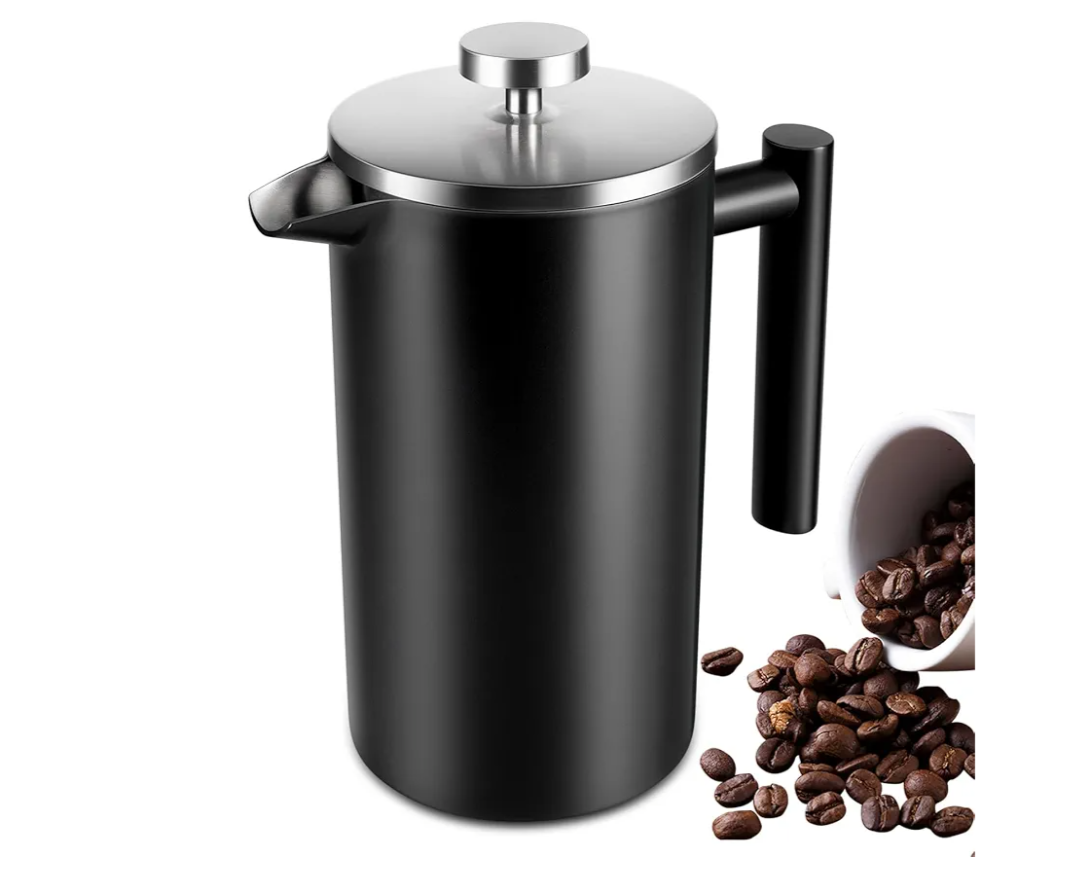 34 OZ Large French Press, Premium Stainless Steel Sturdy Insulated French Press Coffee Maker, 4-8 Cups French Coffee Press, Tea Presses for Home Kitchen Caming Loose Tea, Elegant Black