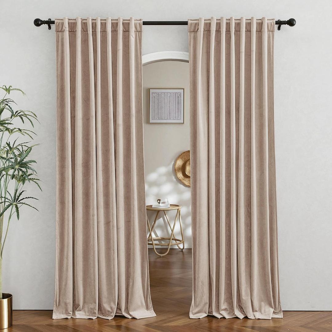 RYB HOME Velvet Room Divider Curtains for Space Separation, Noise Reduce Barrier for Nursery, Large Window Curtains for Sliding Glass Door, Blush, W 62 x L 84, 2 Panels Set