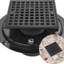 Matte Black 4 Inch Square Shower Drain with ABS Flange for 2 or 3 Inch Pipe - Low Profile 304 SS Shower Floor Drain Kit with Hair Carcher&CUPC - Strainer for Bathroom,Laundry Room