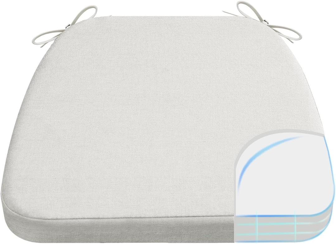 AAAAAcessories D-Shaped Chair Cushions, 2" Thick Dining Chair Pads with Ties and Removable, Machine-Washable Cover, 17" x 16", Natural Linen