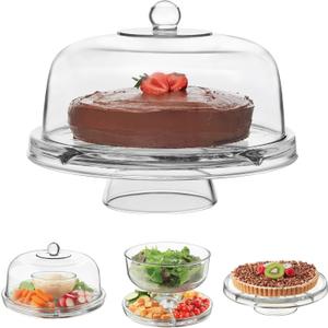 Libbey Selene 6-in-1 Multiuse Glass Server, Punch Bowl, Chip and Dip Bowl, Cake Stand , Clear