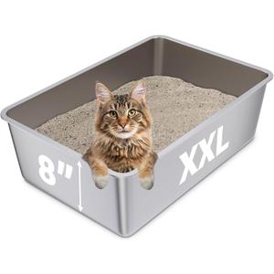 Stainless Steel Cat Litter Box, 23.6"x15.8"x8" XXL Stainless Steel Litter Box 8 inch Deep, Extra Large Metal Litterbox for Big Cats, Non Stick Surface, Easy to Clean, High Sided