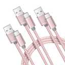 Basesailor USB Type C Charger Cable 3Pack 3.3/6.6/10FT,Charging Cord for iPhone 17 Air,Apple 16 16e 15 Pro Max,Samsung Galaxy A10E A55 A54 A53 A70 A72 A73 A42 A34 A33,S25 S24 S23 S22 Plus,Google Pixel (Pink)