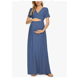 Women's Maternity Maxi Dress Short Sleeve Ruched V Neck Pregnancy Clothes for Summer Going Out Dresses, Size: 2XL