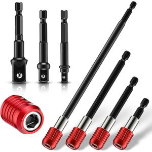 2 x 4 Pcs Magnetic Drill Bit Extension Set, 2, 4, 6, 12-inch Holders & Impact Socket Adapters (1/4", 3/8", 1/2") - Steel, Compatible with Most Power Drills