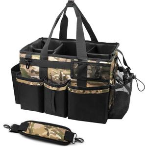 SCAVATA Wearable Cleaning Caddy Organizer with Handle & Shoulder Straps for Housekeepers, Under Sink & Car Cleaning Tool Organizer Bag with 4 Foldable Dividers (Camouflage)