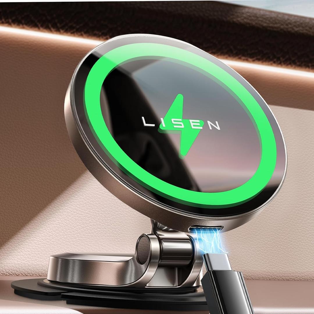 LISEN for Magsafe Car Mount Charger, 15W Fast Charging Magnetic Wireless Car Charger [Mini & Metal], 2025 Ultra Magnetic Car Phone Holder Dashboard for iPhone Car Mount for iPhone 16e Pro Max 15 14 13
