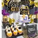 CIEHER Birthday Decorations Set - Birthday Banner, Plastic Tablecloth, Balloons, Cake Topper and Streamers (Gold Black Graduation)