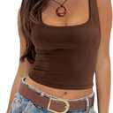 zhaistar Women's Square Neck Tank Tops Sleeveless Ribbed Going Out Casual Basic Crop Top Shirts small