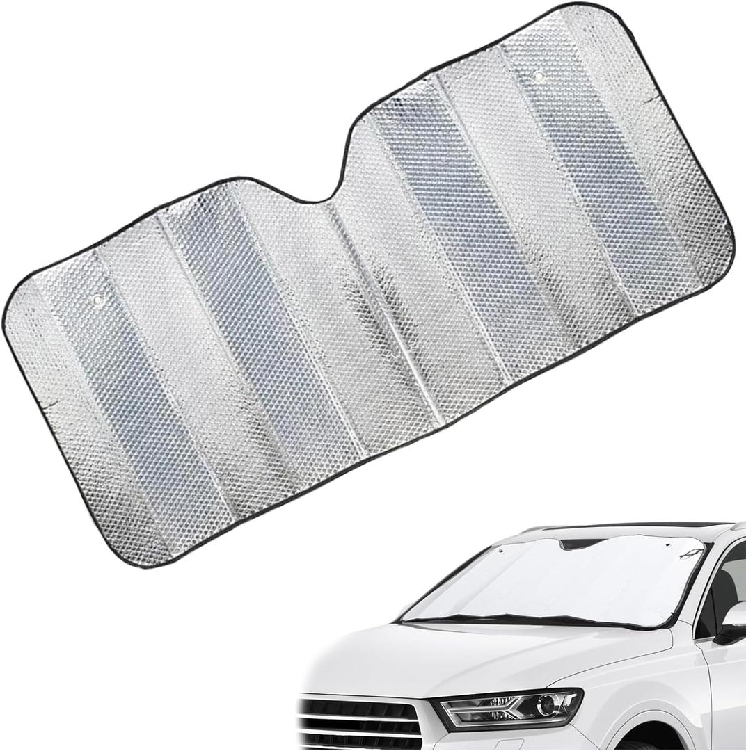 Car Windshield Sun Visor Protector, Aluminum Foil Heat Insulation Windshield Sun Shade, 55.12" x 27.56" Suction Cup Fixed Front Window Block Sun Cover, Universal for Car SUV Truck (Large)