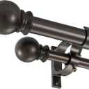 Dark Bronze Double Curtain Rods 72-144 Inch,1Front and 5/8Back Double Drapery Rod with Small Round Ball and Aluminum Brackets, Adjustable Dual Window Rod for Sheer/Blackout Curtains