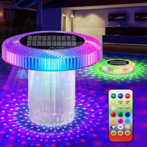 Solar Pool Chlorine Floater with Colorful Lights, Remote-Controlled Lights Adjustable Release Easy-Open Chlorine Floater Dispenser for Pool Large Capacity for 3'' or 1'' Tablets