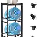 2 Tiers Water Rack Top Storage Shelf with 4 Wheels - Space Saving Dispenser Stand 5 Gallon Water Storage Rack Bottle Jug Holder Organizer/Lockable&Removable Casters/Kitchen Office Garage