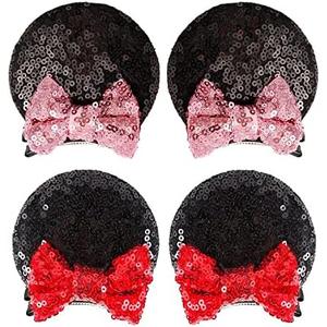 2 Pairs Sequin Mouse Ears Hair Clips, Glitter Bow Clips for Girls Women, Hair Accessories for Princess Cosplay, Christmas Decoration (black)