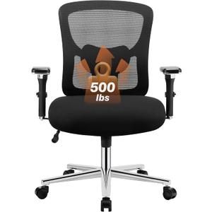 Sweetcrispy Big and Tall Office Desk Chair with Lumbar Support, 500lbs Heavy Duty Mesh Ergonomic Computer Chair with 4D Armrest and Wide Comfy Seat, Wheels for Adult (Light Black)