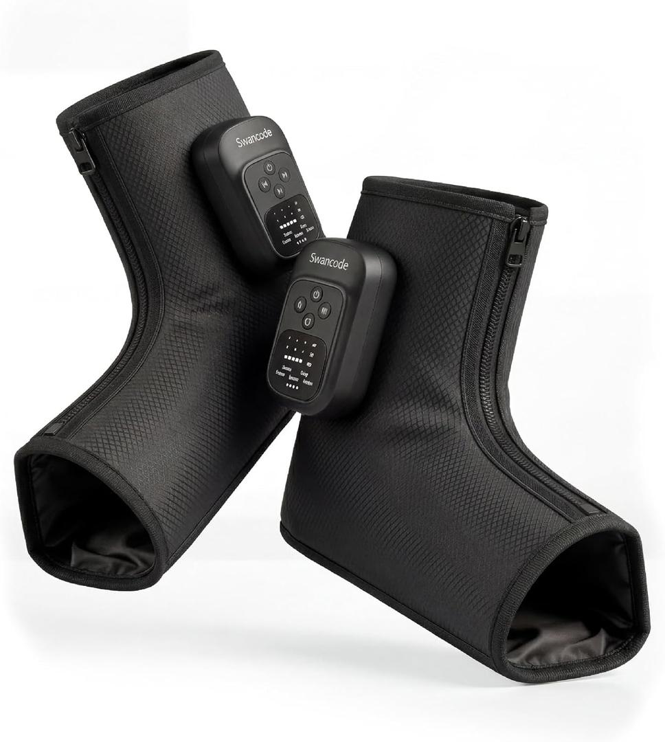 Foot Massager with Air Compression and Heat, Portable Cordless Ankle and Calf Massager with 5 Modes & 5 Intensities, Lightweight Compression Boots for Muscle Relaxation (FootSoothy Pro 2PCS)