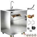 BODEGA Stainless Steel Single bowl kitchen sink Cabinet With hose hookup and Faucet, Outdoor Kitchen Sink with Storage, Brake Wheels & Spice Rack, All-Weather Sink, Use For RV, Yard,Garage,Restaurant., UL-SCG01-TS-kitchen sink