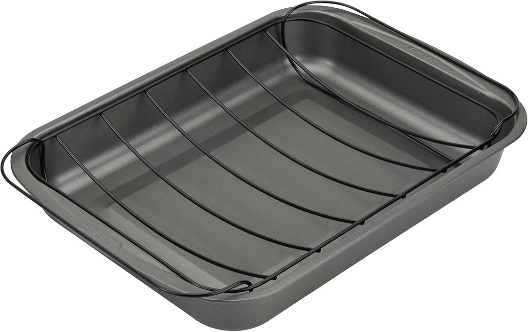 GoodCook Everyday Nonstick Large Roast Pan with Rack, 15 x 11 Inch, Gray
