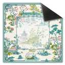 Elpwk Chinese Garden Teal Green Chinoiserie Pavilion Lake Mahjong Mat 31.5x31.5 Inch, Non-Slip and Noise Reduction Mah Jong Table Mat Cover Gifts for Mahjong Lovers Poker Board Games Dominoes