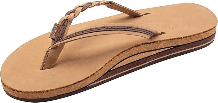 Rainbow Sandals Women’s Double Layer Flirty Braidy Premier Leather w/Single Braided Strap, Dark Brown, Ladies Small / 5.5-6.5 B(M) US
