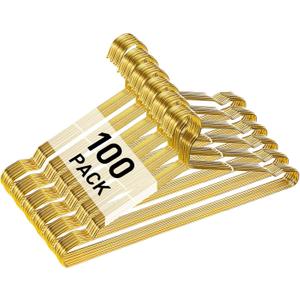 Wesiti 100 Pcs Stainless Steel Metal Hangers Wire Hangers for Clothes Strong Ultra Thin Space Saving Wire 17.7" Clothes Space for Coat Suit Bridal Boutique Dress Closet Dorm Clothing Rack(Gold)