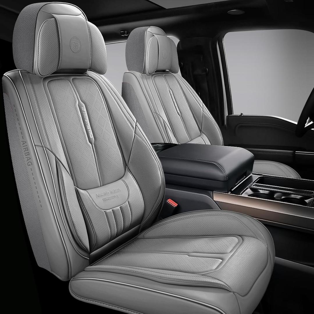 NS YOLO Universal Fit Full Coverage Leather Car Seat Covers for Cars,SUVs and Pick-up Trucks, Car Seat Protector,Automotive Seat Covers Full Set,Car Seat Cushion,Grey Seat Cover for 5 Seats