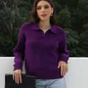 Women's Polo Sweater V Neck Long Sleeve, Pullover Knit Sweaters for Women Lapel Collar (XL)