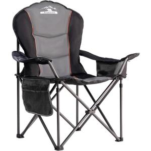 Oversized Camping Chair Folding Chair with Cooler Padded Outdoor Chairs Heavy Duty Support 500 LBS Steel Frame Collapsible Arm Chair with Cup Holder Black&Gray