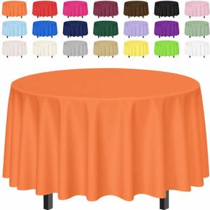 SietDESEO 3 Pack Orange Tablecloth Round 84 x 84 Plastic Table Cover Waterproof Orange Table Cloth Disposable for Wedding Birthday Baby Shower Thanksgiving Party Picnic Circle Tablecloth