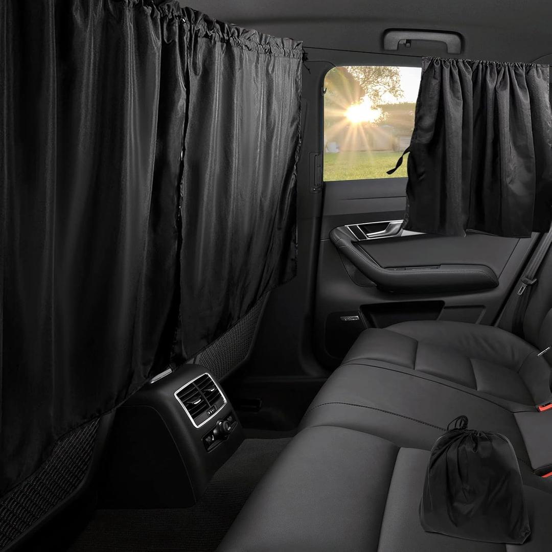 Car Privacy Curtains Set, Universal Fit Auto Blackout Curtains Baby Shades for Travel Camping Nap Sleeping in Car SUV Van (2 * Set of 3PCS Black)