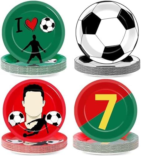 48Pcs Soccer Paper Plates Soccer Star Disposable Dessert Plates Supplies 7Inch Red and Green Sports Ball Plate Sport Party Dinnerware Decorations for Birthday Baby Shower Party Decorations