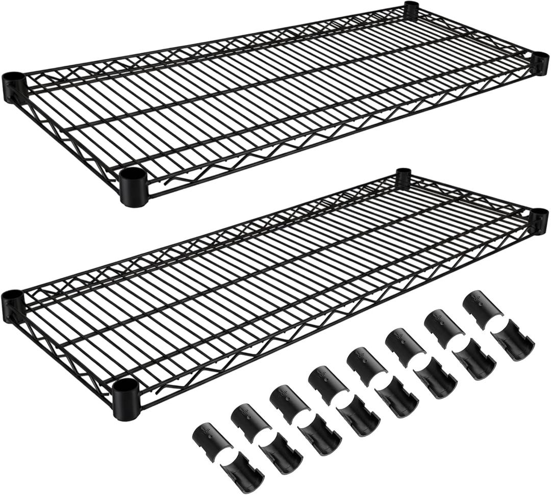 MorningRo 2 Pack Additional Wire Shelf for Wire Shelving Units Chrome Finish Shelving Weight Capacity 600-800 Lb, Heavy Steel Industrial for Warehouses, Closets, Kitchen (Black,14" W X 36" L)