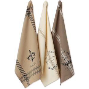 DII French Style Tabletop Kitchen Collection, Dishtowel Set, 18x28, Assorted French Grain, 3 Piece