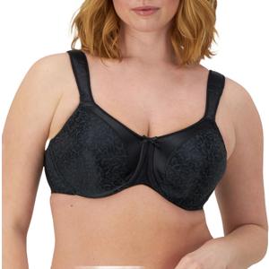 Bali Women's Minimizer Bra, Satin Tracings Underwire Bra, Bustline Slimmer, Full Coverage Bra (Black)