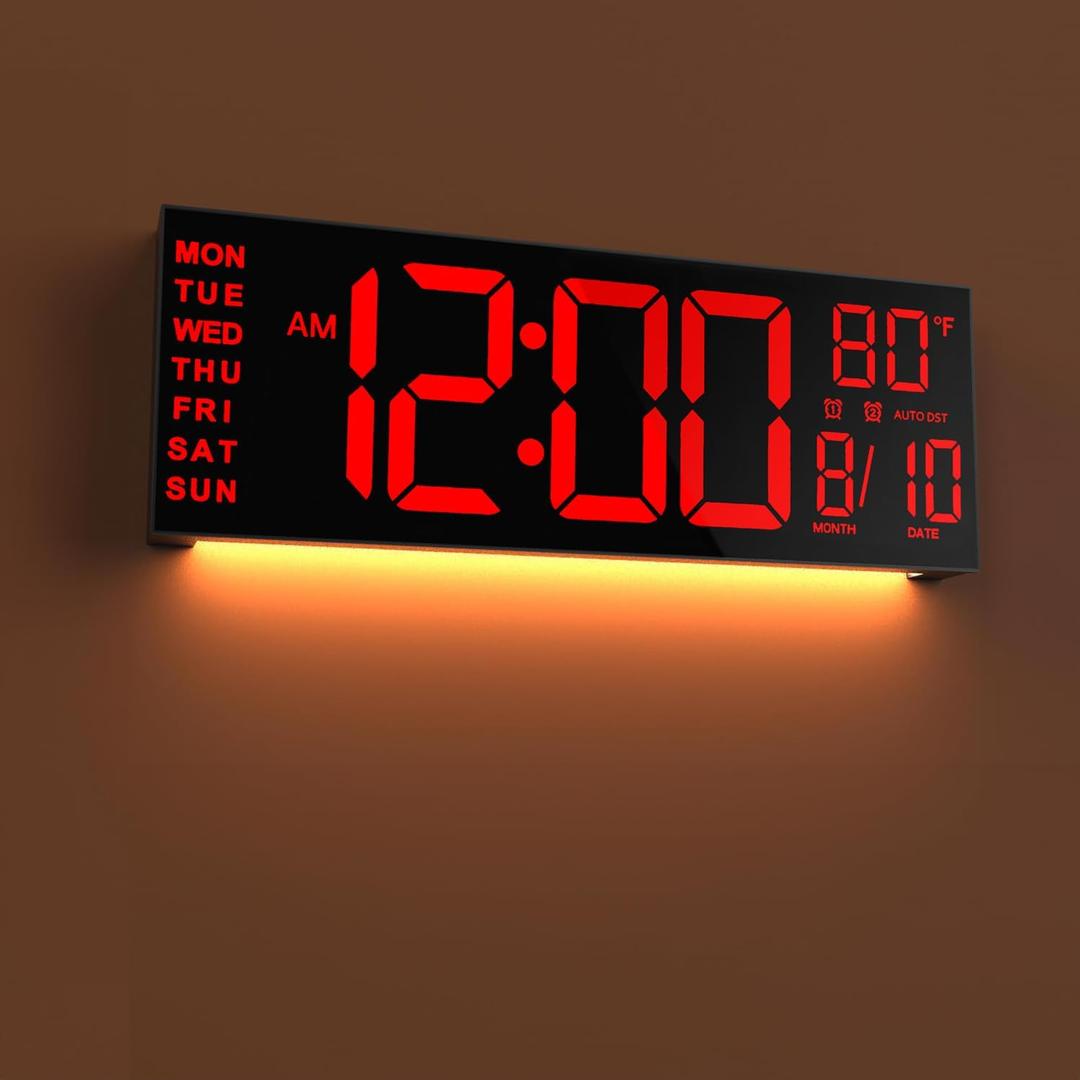 JALL 13" Large Digital Wall Mount Clock, Count Down Timer, Alarm, Big LED, DST, Temperature for Living Room Classroom Desk, Xmas, Birthday Gift for Senior Mom Dad