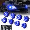 Xprite Blue LED Hideaway Strobe Police Lights Kit, 20 Flashing w/Control Panel Headlights Taillights Mounting, Hazard Warning for Emergency POV Vehicles Volunteer Cars Trucks SUV 8PCS
