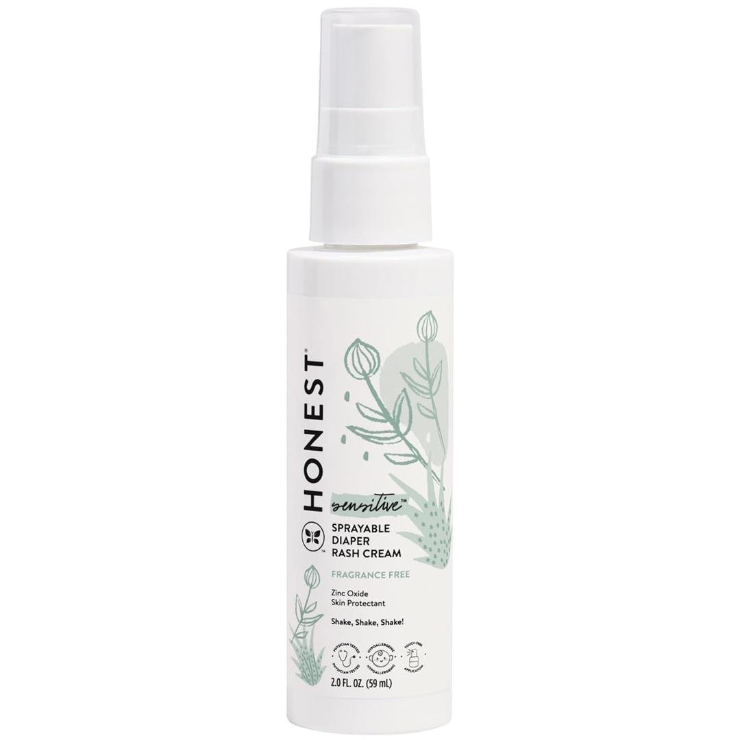 The Honest Company Baby Diaper Rash Cream Spray, Moisturizing, Calming Zinc Oxide, Hypoallergenic, Dermatologist Tested, Cruelty-Free, 2 fl oz