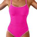 Eomenie Women's One Piece Swimsuit Tummy Control Slimming Bathing Suit Ruched Swimwear Tie Back Shell Stitch Swim Suit (Pink, M)