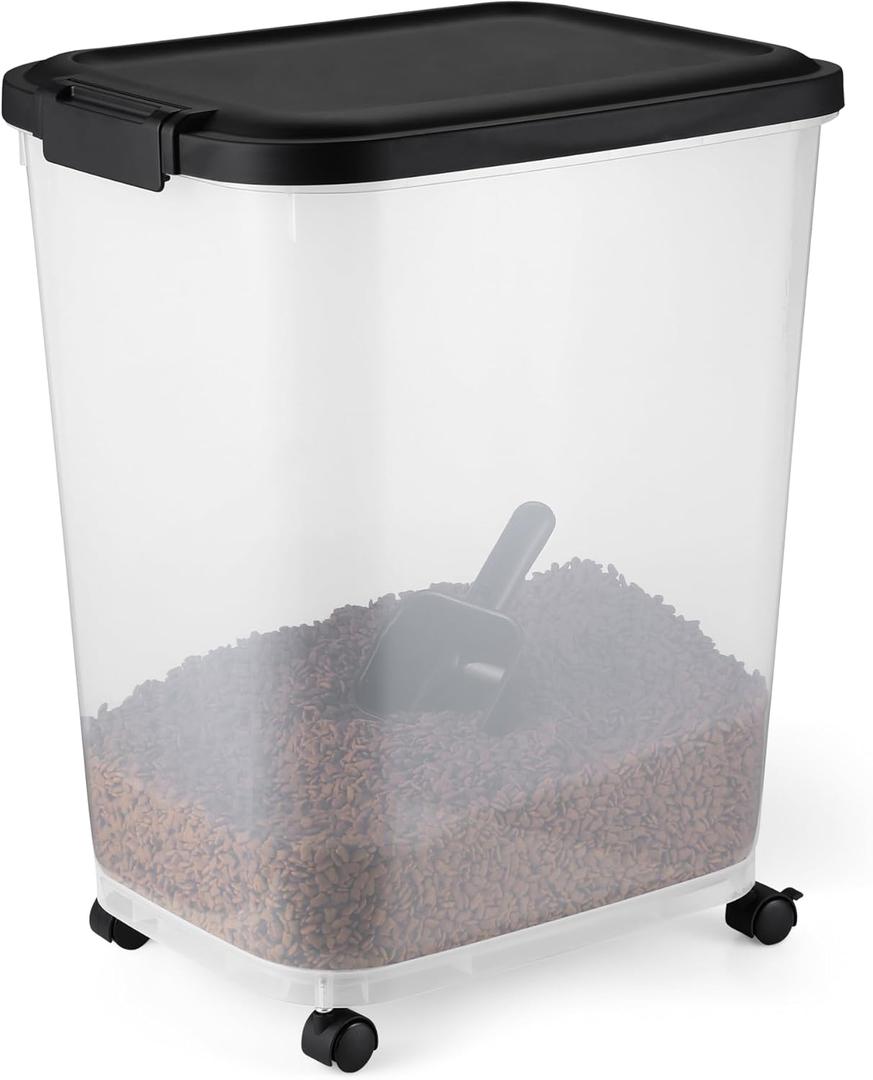 Amazon Basics Pet Food Storage Container with Rolling Wheels, BPA-Free, Detachable Scoop, 50lbs Capacity