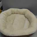 Amazon Basics Round Bolster Pet Bed for Dog or Cat with Flannel Top, 20.0" L x 20.0" W x 8.0" Th, Brown and Ivory