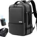 Dinictis Vacuum Seal Backpack 60L with Pump, Expandable Backpack with Vacuum Compression fits 17 inch Laptop, Water Resistant Carry On Suitcase Luggage suit for Short Trip and Business-Dark Grey