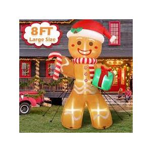 AerWo 8ft Christmas Inflatable Gingerbread Man, Christmas Blow Up Yard Decorations with Build-in LEDs, Inflatable Christmas Decorations Outdoor for The Yard, Lawn, Garden