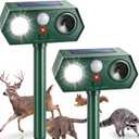 2026 Solar Ultrasonic Animal Repeller Motion Activated Deer, Cat, Rabbit & Squirrel Deterrent with LED Flashing Lights, Weatherproof Outdoor Repellent for Yard, Garden, Lawn & Farm (2 Pack, Green)