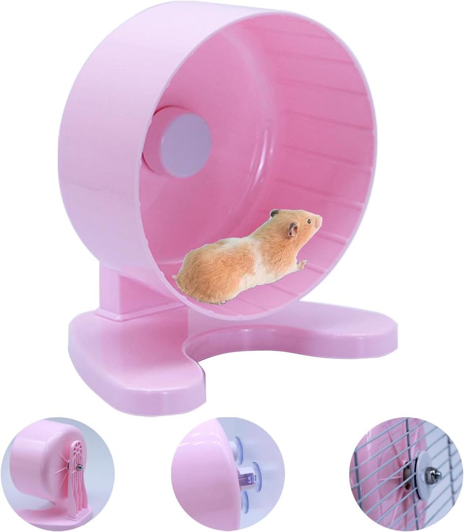 Hamster Wheel, 6.5" Super-Silent Exercise Wheels, Dual-Bearings Quiet Spinner Running Wheels, 3 Installation Methods, Fits Any Hamster Cage, Hamsters Toy for Dwarf Hamsters, Gerbils, and Small Pets. (Pink)