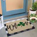 Artoid Mode Shamrock Welcome Doormat, Seasonal Holiday St. Patrick's Day Low-Profile Yard Floor Switch Mat for Indoor Outdoor 17 x 29 Inch