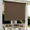 Outdoor Roller Shade 8'W x 8'H, Cordless Patio Roll Up Blinds with Crank Wand, 90% UV Patio Sun Shade Roll Up Privacy Screen for Pergola Gazebo Porch Deck, Mocha, 96"W x 96"H