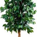 Nearly Natural 4ft Triple Trunk Ficus Silk Tree with Natural Wood Trunks and Dense Foliage, Mid-Size Faux Floor Plant for Home and Office